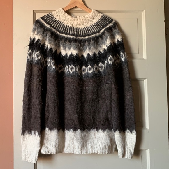Vintage Sweaters - Bolivian 100% Alpaca Brown, Grey, Cream Fair Isle Sweater- Small